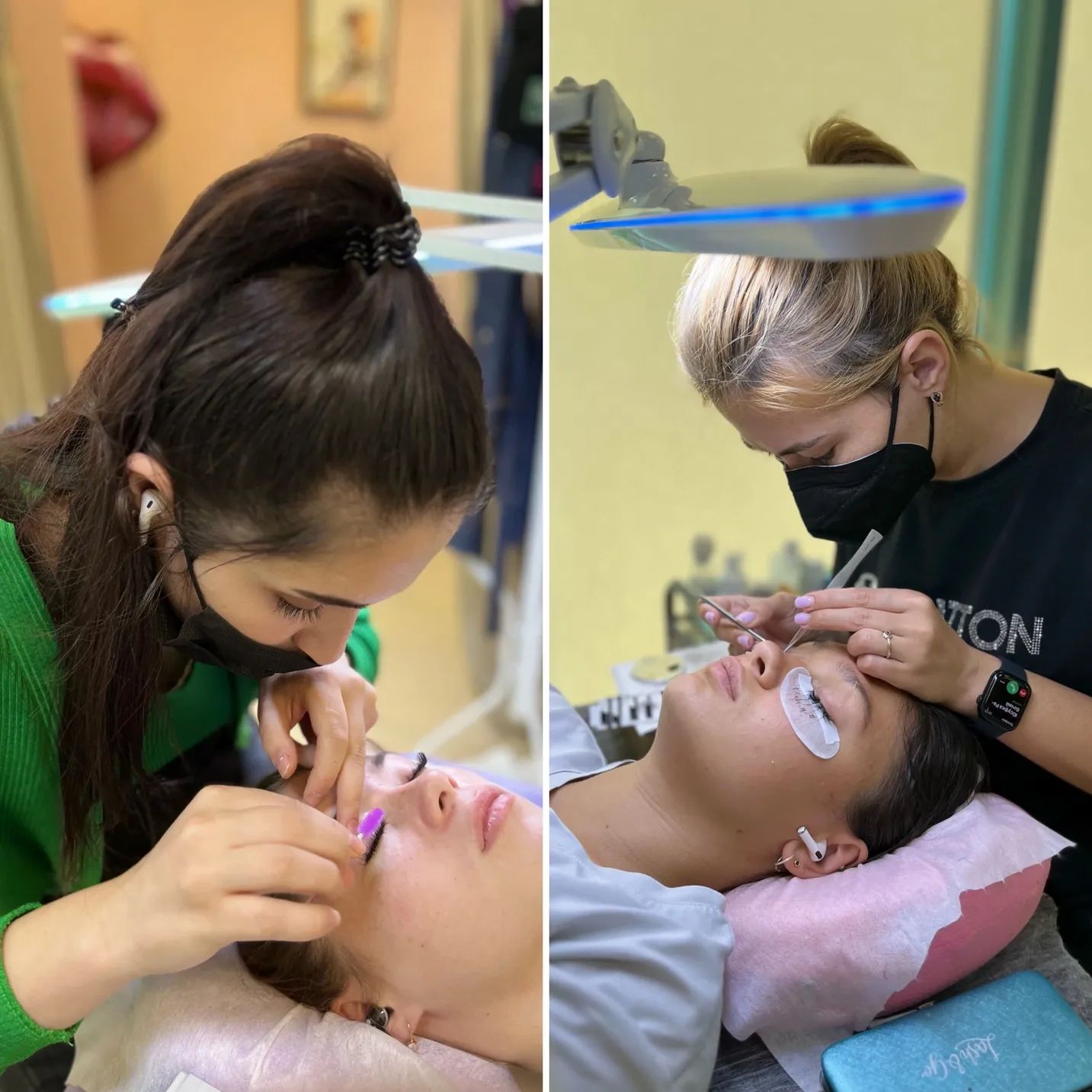 Мастера за наращиванием ресниц в студии Lash and Brow Club