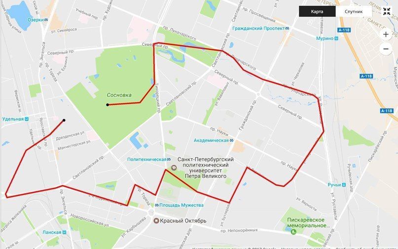 Велосипедный маршрут Сосновка — Удельный парк