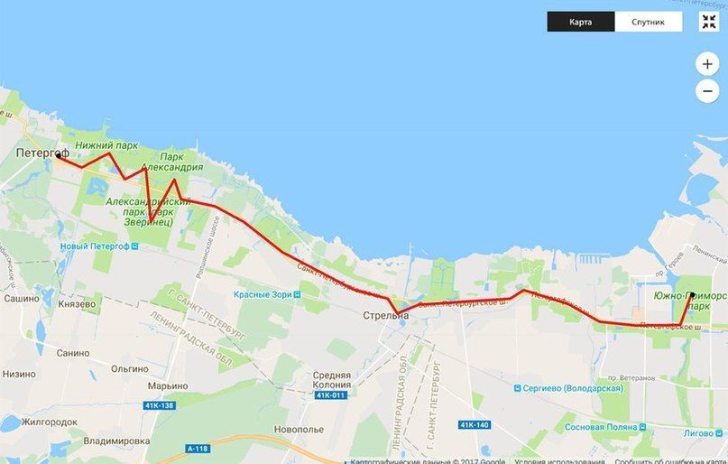 Велосипедный маршрут Южно-Приморский парк — Петергоф