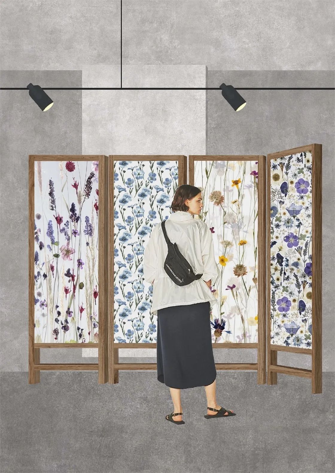 Экспозиция музея льна — ткацкие станки и образцы тканей