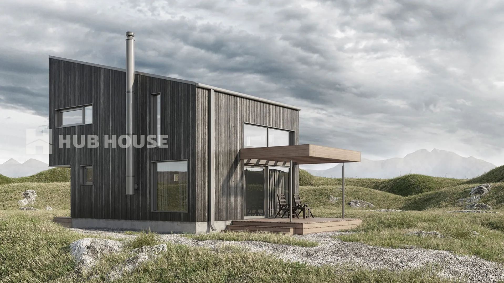 Проект НН-77 бюро HubHouse — каркасный дом с террасой, архитектор Александр Эстрин