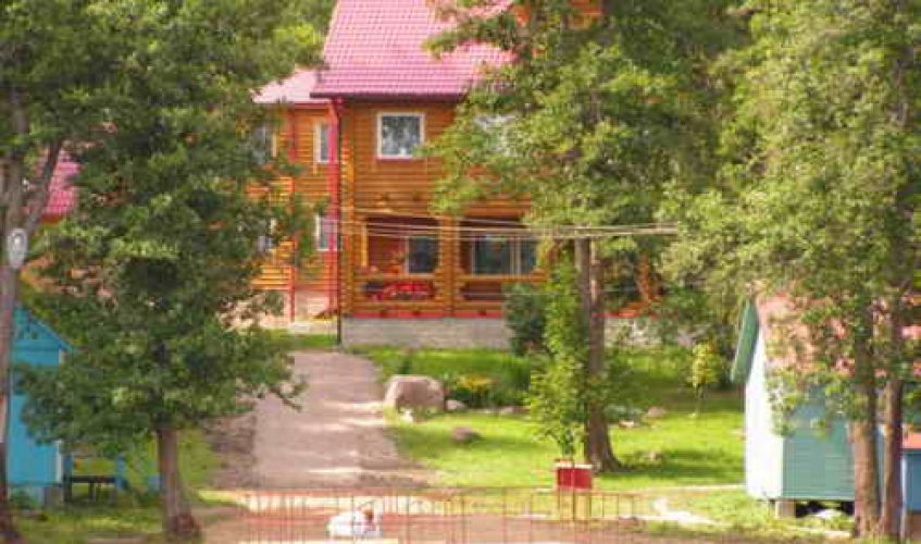 Домики базы отдыха Электросила в окружении лесного массива