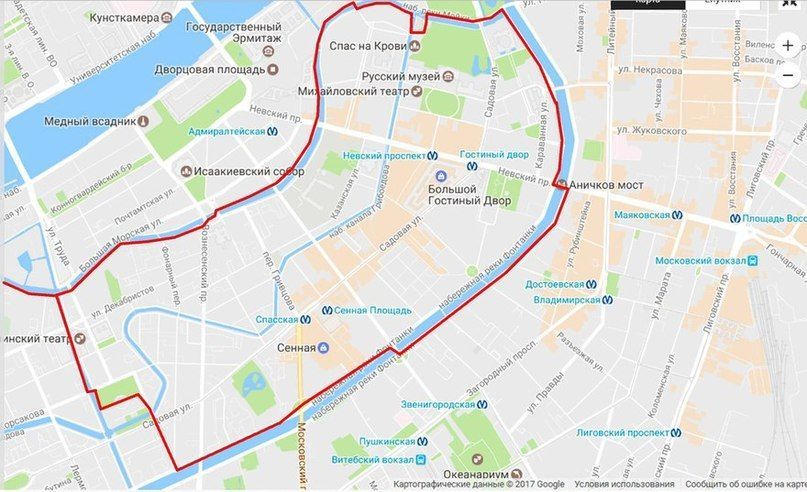 Велосипедный маршрут по набережным реки Мойки и Фонтанки