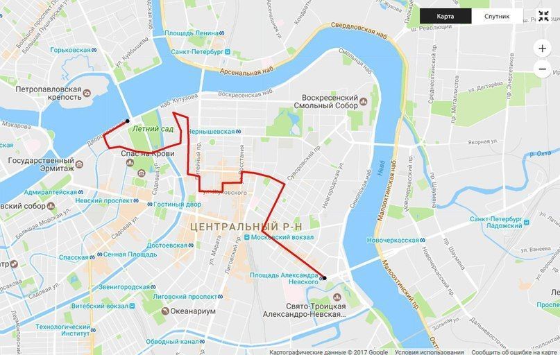 Велосипедный маршрут Дворцовая набережная — площадь Александра Невского